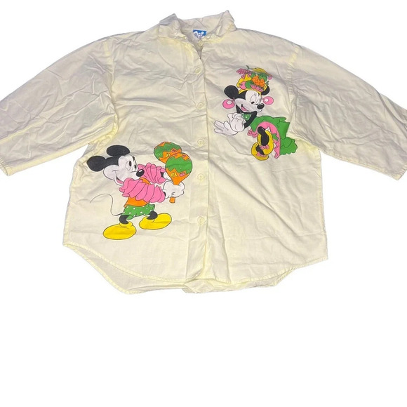 VINTAGE 80s SUPER RARE Disney Cinco De Mayo Fiesta White Button Down Women's Med - Picture 1 of 7